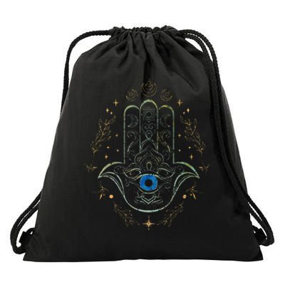 Evil Eye Hamsa Hand Nazar Amulet Protection Celestial Yoga Drawstring Bag