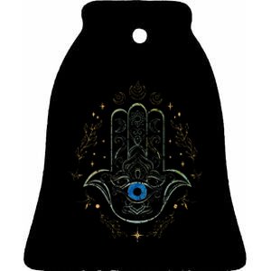 Evil Eye Hamsa Hand Nazar Amulet Protection Celestial Yoga Ceramic Bell Ornament