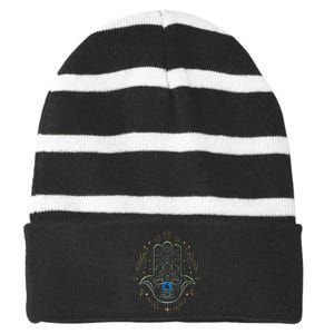 Evil Eye Hamsa Hand Nazar Amulet Protection Celestial Yoga Striped Beanie with Solid Band