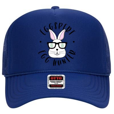 Eggspert Egg Hunter Gift Funny Easter Nerd Bunny Cartoon Gift High Crown Mesh Back Trucker Hat