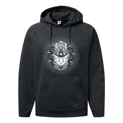 Evil Eye Hamsa Hand Mandala Yoga Meditation Spiritual Performance Fleece Hoodie