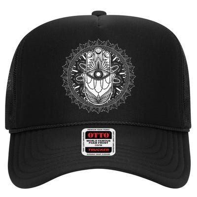 Evil Eye Hamsa Hand Mandala Yoga Meditation Spiritual High Crown Mesh Back Trucker Hat