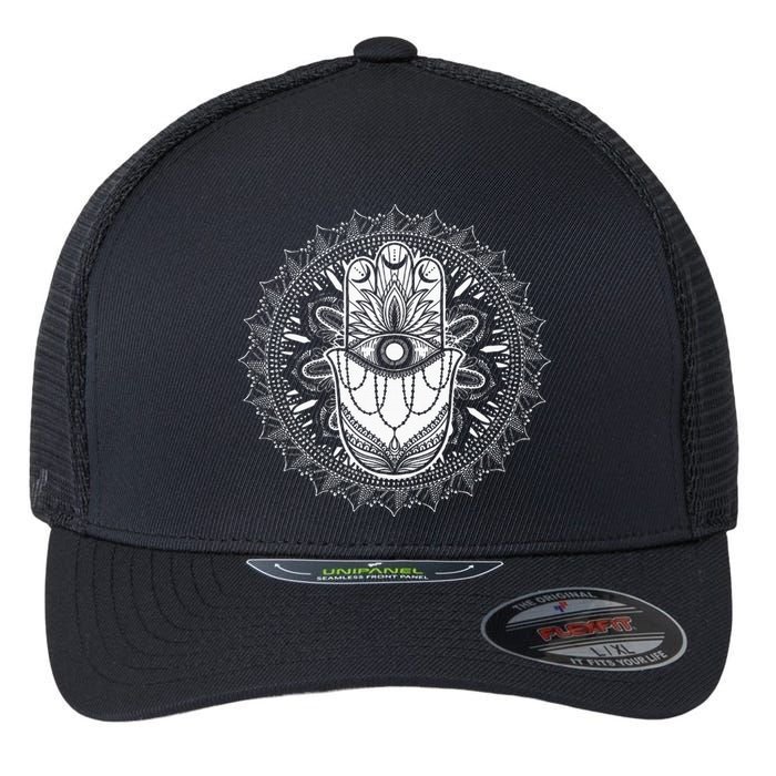 Evil Eye Hamsa Hand Mandala Yoga Meditation Spiritual Flexfit Unipanel Trucker Cap