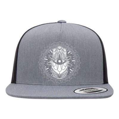 Evil Eye Hamsa Hand Mandala Yoga Meditation Spiritual Flat Bill Trucker Hat