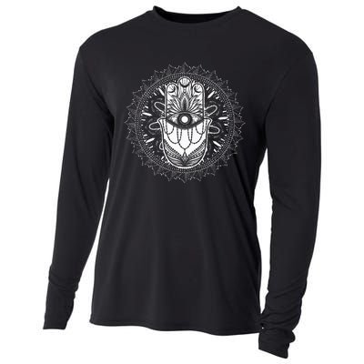 Evil Eye Hamsa Hand Mandala Yoga Meditation Spiritual Cooling Performance Long Sleeve Crew