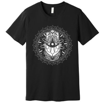 Evil Eye Hamsa Hand Mandala Yoga Meditation Spiritual Premium T-Shirt