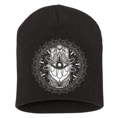 Evil Eye Hamsa Hand Mandala Yoga Meditation Spiritual Short Acrylic Beanie