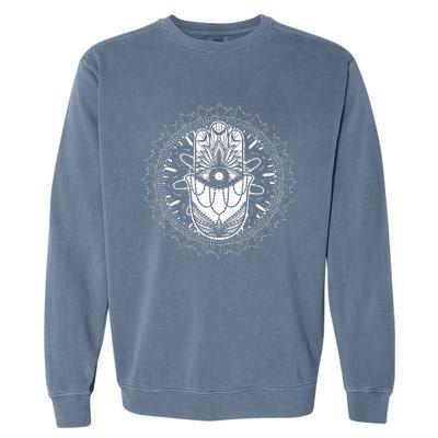 Evil Eye Hamsa Hand Mandala Yoga Meditation Spiritual Garment-Dyed Sweatshirt