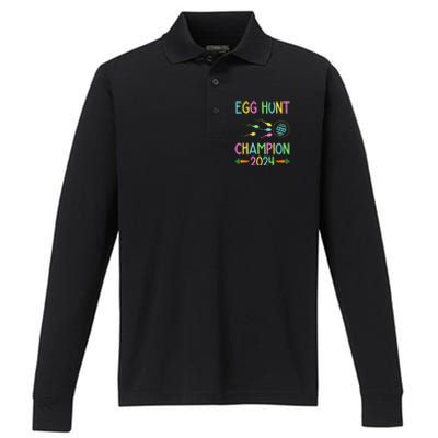 Easter Egg Hunt Champion Funny Dad Pregnancy Announcement Performance Long Sleeve Polo