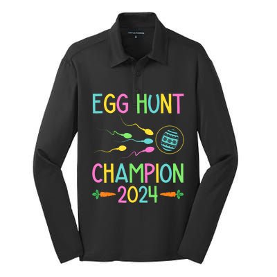 Easter Egg Hunt Champion Funny Dad Pregnancy Announcement Silk Touch Performance Long Sleeve Polo