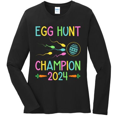 Easter Egg Hunt Champion Funny Dad Pregnancy Announcement Ladies Long Sleeve Shirt