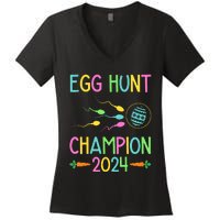 Easter Egg Hunt Champion Funny Dad Pregnancy Announcement Women's V-Neck T-Shirt