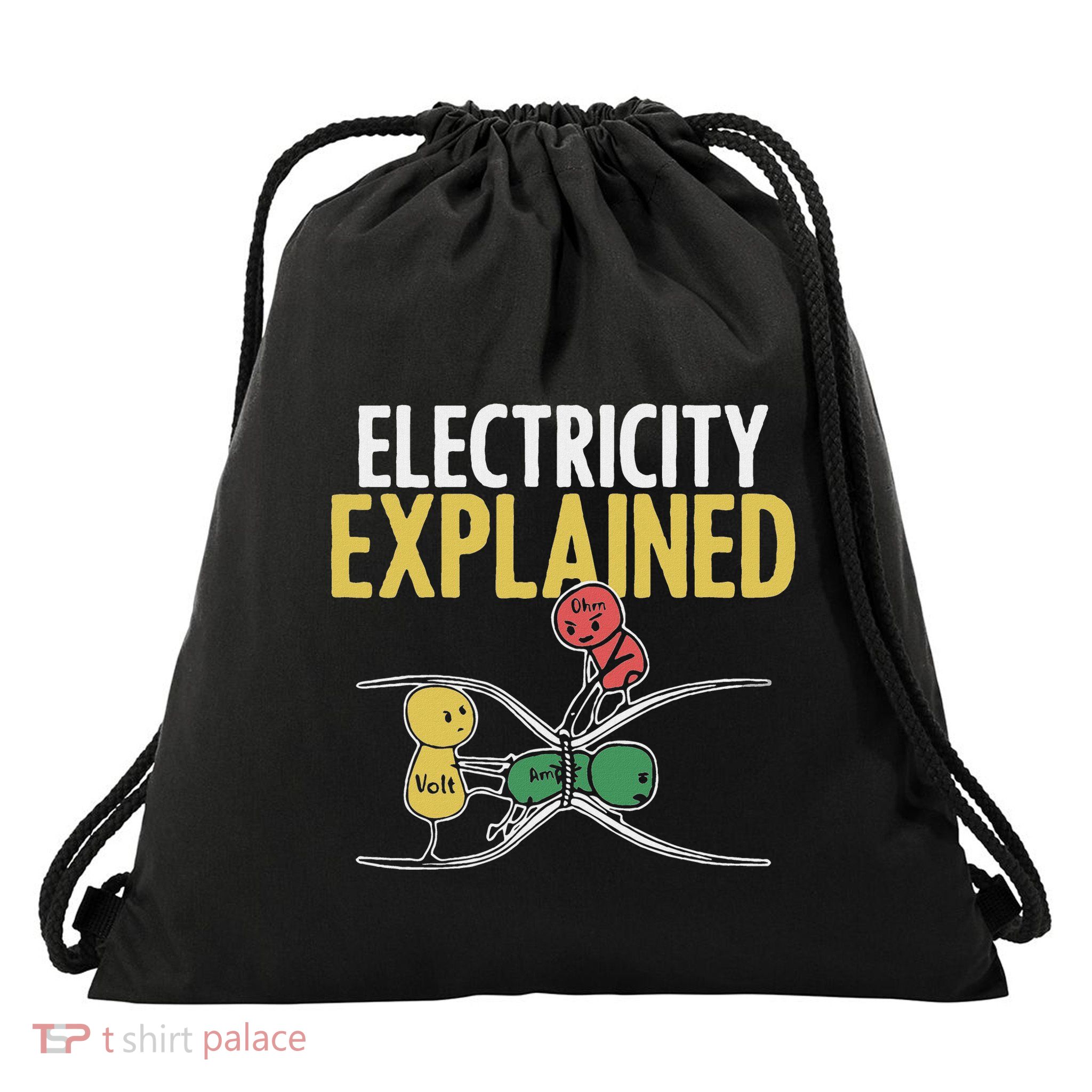 Electricity Explained Illustration Electrician Teacher Nerd Drawstring Bag