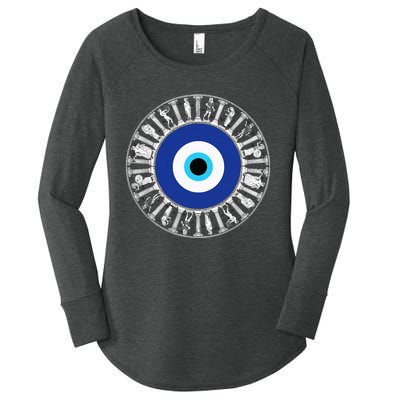 Evil Eye In Greek Key Circle Greek Key Around Greek Evil Eye Women's Perfect Tri Tunic Long Sleeve Shirt