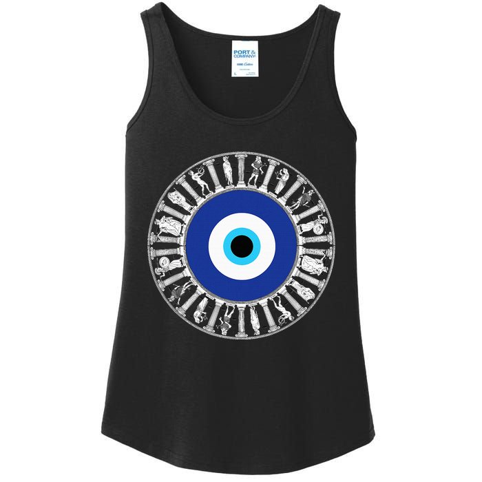 Evil Eye In Greek Key Circle Greek Key Around Greek Evil Eye Ladies Essential Tank