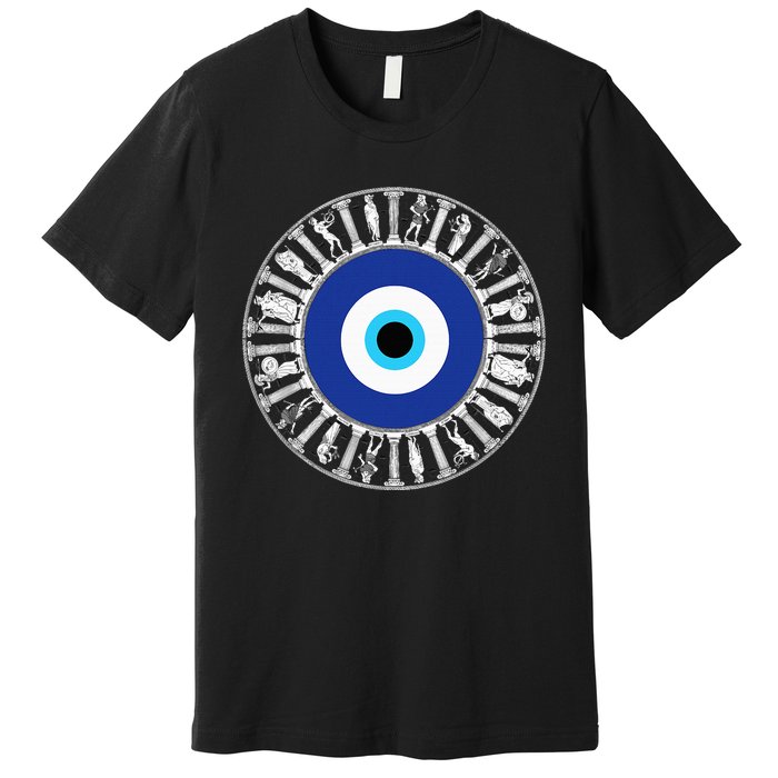 Evil Eye In Greek Key Circle Greek Key Around Greek Evil Eye Premium T-Shirt