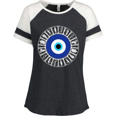 Evil Eye In Greek Key Circle Greek Key Around Greek Evil Eye Enza Ladies Jersey Colorblock Tee