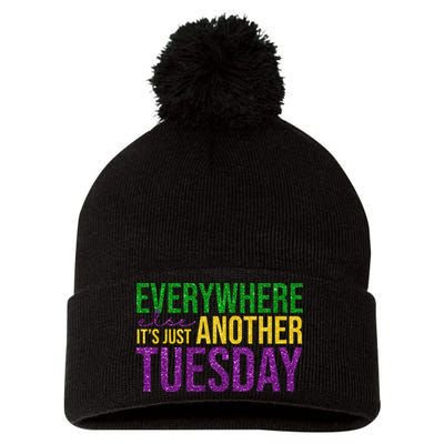 Everywhere Else Its Just Another Tuesday Mardi Gras Pom Pom 12in Knit Beanie
