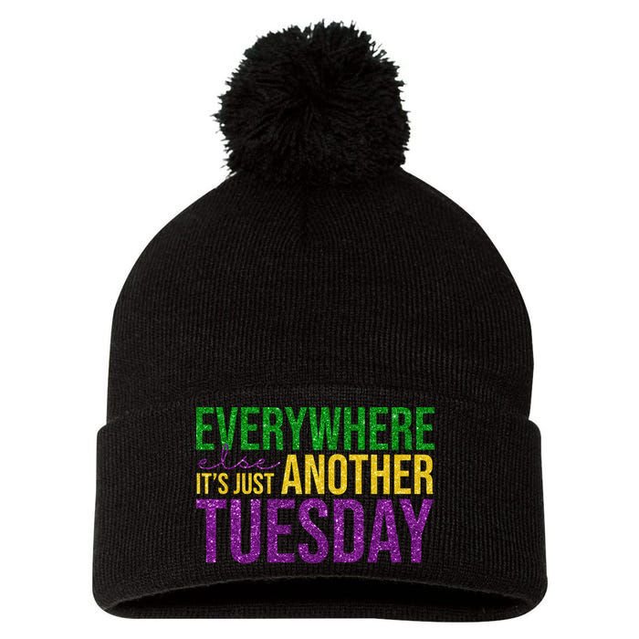 Everywhere Else Its Just Another Tuesday Mardi Gras Pom Pom 12in Knit Beanie