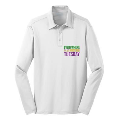 Everywhere Else Its Just Another Tuesday Mardi Gras Silk Touch Performance Long Sleeve Polo