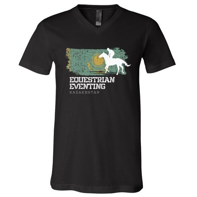 Equestrian Eventing Kazakhstan Rider Horse V-Neck T-Shirt