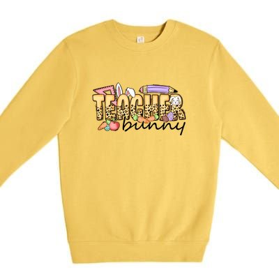 Easter Eggs Leopard Teacher Funny Bunny Easter Day Premium Crewneck Sweatshirt