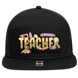 Easter Eggs Leopard Teacher Funny Bunny Easter Day 7 Panel Mesh Trucker Snapback Hat