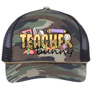 Easter Eggs Leopard Teacher Funny Bunny Easter Day Retro Rope Trucker Hat Cap