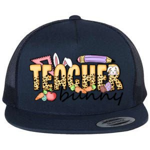 Easter Eggs Leopard Teacher Funny Bunny Easter Day Flat Bill Trucker Hat