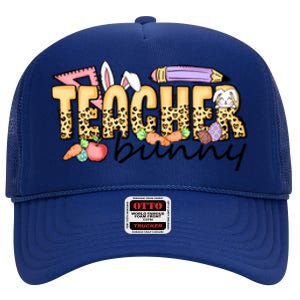 Easter Eggs Leopard Teacher Funny Bunny Easter Day High Crown Mesh Back Trucker Hat