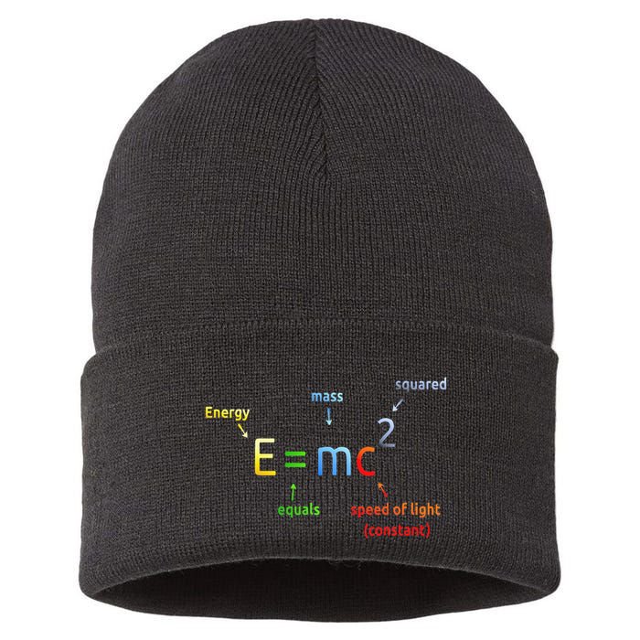 E Equals M C Squared E=Mc2 Science Equation Sustainable Knit Beanie