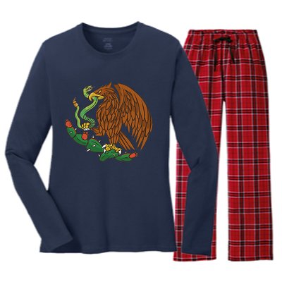 Eagle Emblem Mexico Mexican Flag Cinco De Mayo Mexican Roots Women's Long Sleeve Flannel Pajama Set 