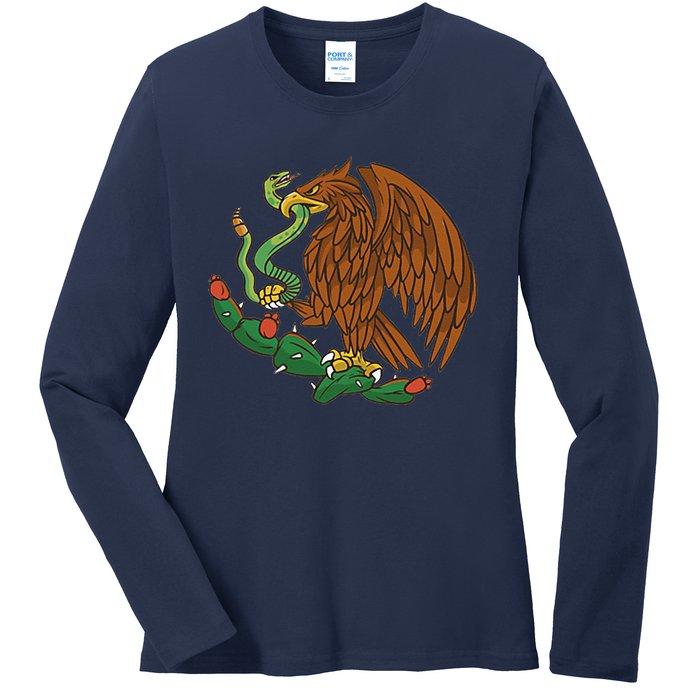 Eagle Emblem Mexico Mexican Flag Cinco De Mayo Mexican Roots Ladies Long Sleeve Shirt