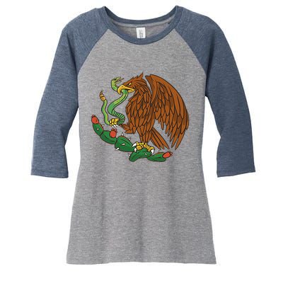 Eagle Emblem Mexico Mexican Flag Cinco De Mayo Mexican Roots Women's Tri-Blend 3/4-Sleeve Raglan Shirt