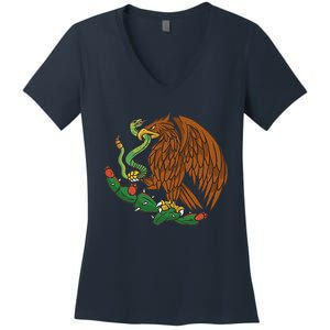 Eagle Emblem Mexico Mexican Flag Cinco De Mayo Mexican Roots Women's V-Neck T-Shirt