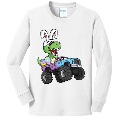 Easter Eggs Monster Truck Trex Dinosaur Rabbit Ears Kids Long Sleeve Shirt