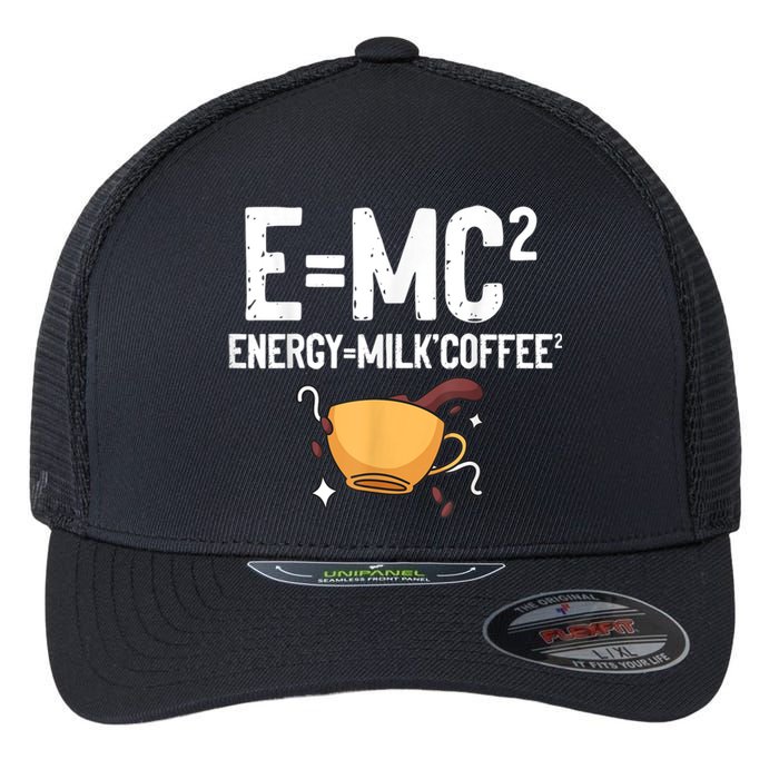 E=MC2 Energy Milk Coffee Funny Chemistry Science Flexfit Unipanel Trucker Cap