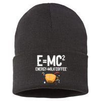 E=MC2 Energy Milk Coffee Funny Chemistry Science Sustainable Knit Beanie