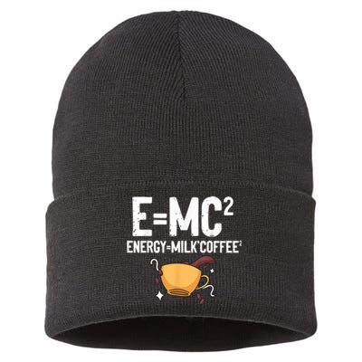 E=MC2 Energy Milk Coffee Funny Chemistry Science Sustainable Knit Beanie