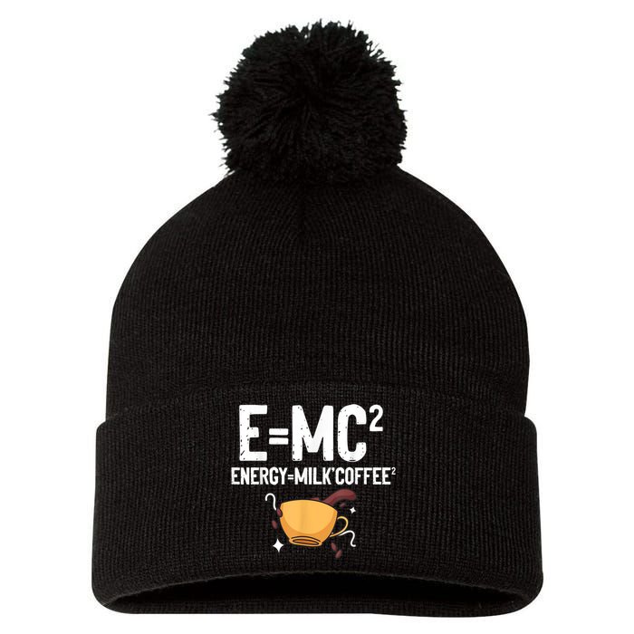 E=MC2 Energy Milk Coffee Funny Chemistry Science Pom Pom 12in Knit Beanie