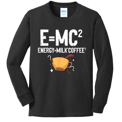 E=MC2 Energy Milk Coffee Funny Chemistry Science Kids Long Sleeve Shirt