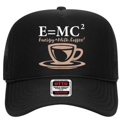 Energy Equals Milk Coffee E= MC2 SCIENCE High Crown Mesh Back Trucker Hat