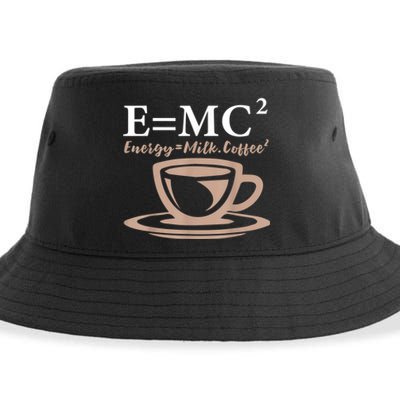 Energy Equals Milk Coffee E= MC2 SCIENCE Sustainable Bucket Hat