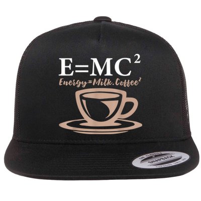 Energy Equals Milk Coffee E= MC2 SCIENCE Flat Bill Trucker Hat