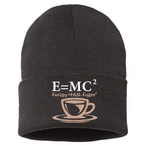 Energy Equals Milk Coffee E= MC2 SCIENCE Sustainable Knit Beanie