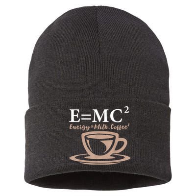 Energy Equals Milk Coffee E= MC2 SCIENCE Sustainable Knit Beanie