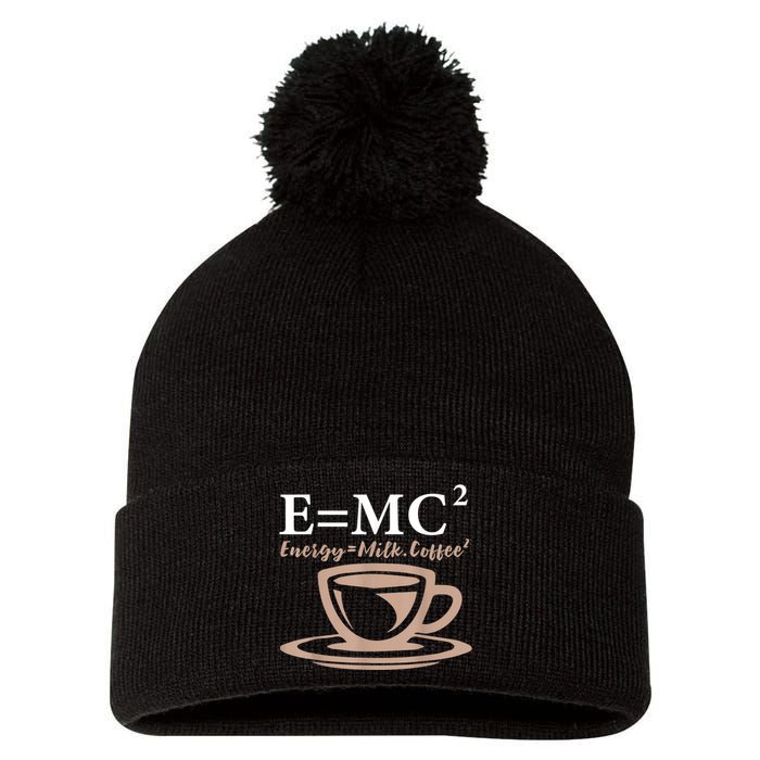 Energy Equals Milk Coffee E= MC2 SCIENCE Pom Pom 12in Knit Beanie