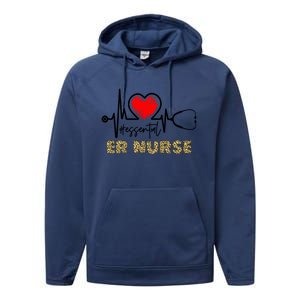 Essential Er Nurse Heartbeat Er Nurse Gift Performance Fleece Hoodie