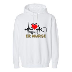 Essential Er Nurse Heartbeat Er Nurse Gift Garment-Dyed Fleece Hoodie