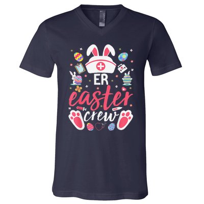 ER Easter Nurse Crew Easter Day Emergency Room Nurses Bunny V-Neck T-Shirt